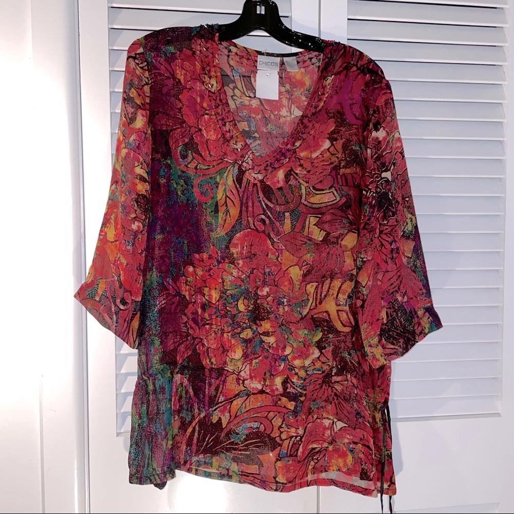 Embellished 100% Silk Chico's Tunic size 2